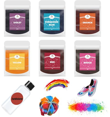 Nurila Stoffmalfarbe Batikfarben Set,Stoffmalfarben Waschfest 10g 6 Farben Textil Farbpulver Mit Farbverstärker, Waschfes Stoff Batik Set DIY Creative Art Fabric Paint Für T-Shirts, Stofftaschenund