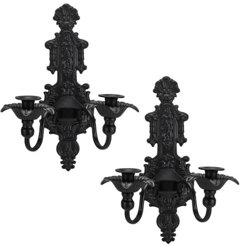 UNICRAFTALE 2Pcs Wall Candle Sconces Black Wall Sconce Candle Holder Vintage Walls Mounted Candles Holders Metal Gothic Walls Decorations for Living Rooms Hallways Entryways Bedroom