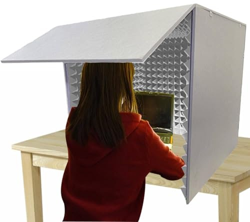 Vocal Booth Sound Booth Recording Equipment, Portable Desktop Soundproof Cover, Microphone Isolation Booth Box, Vocal Absorbing Shield for Home Studio, Music Recording (Gray)