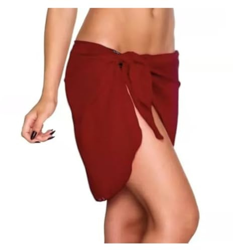 NJIEzhao Bikini omlottkjol damers cover-ups, genomskinlig, strandkjol, lindad bikini, glänsande wraps, täck-ups, röd, one size