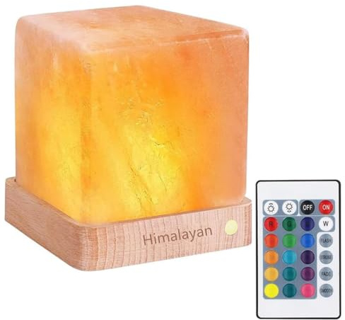 TAOHUA GARDEN Natural Himalayan Cordless Salt Lamp Rock Crystal Rechargeable（Built-in Battery） Remote Control 15colours Decorative Present for Friend