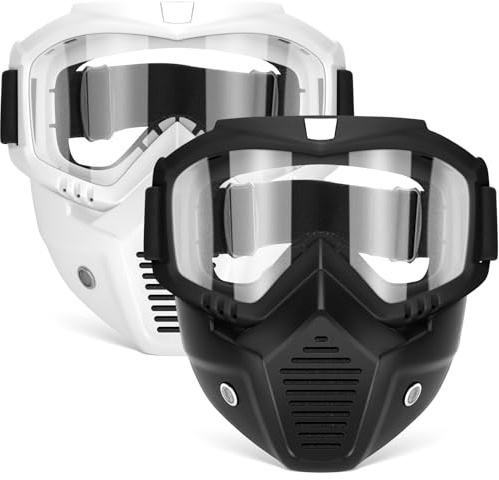POKONBOY 2 Pack Detachable Masks, Tactical Mask with Goggles Compatible with Nerf Rival, Apollo, Zeus, Khaos, Atlas, & Artemis Blasters Rival Mask (Black & White)