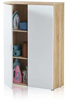 Habitdesign Mueble Auxiliar Despacho, Armario Estudio, 119x80x32,5 (AltoxAnchoxFondo - en cm), Color Blanco Artik y Roble Canadian, Modelo Office