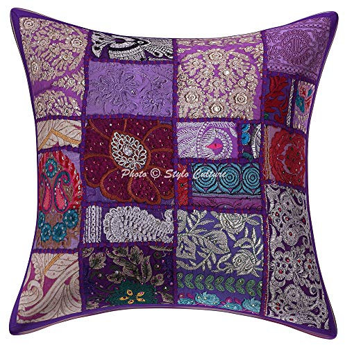 Stylo Culture Bohemio Fundas Almohadones Decorativa 40x40 cm Algodón Abstracto Fundas para Cojines Sofa Morado 16x16 Inch Patchwork Vintage Cuadrado sobre Fundas Almohadones para Sillas - 1 Pc