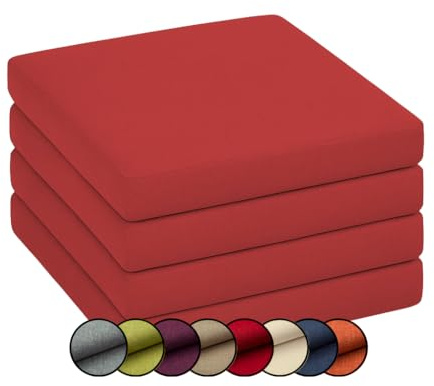 chilly pilley Stuhlkissen Gartenkissen Gartenstühle Stuhlauflage Stuhlpolster Sitzkissen Abnembar Bezug Mit Reißverschluss Auflage Set Garten Kissen (4er Set 40x40x5, Rot)
