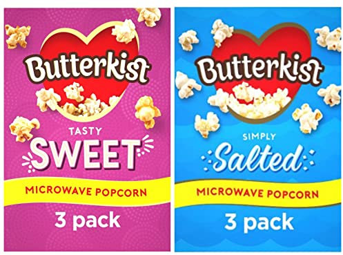 Microwave Popcorn Selection Butterkist 2 Varieties Salted & Sweet 3 x 60g Bags Each Flavour Instant Party Night In Cinema Food