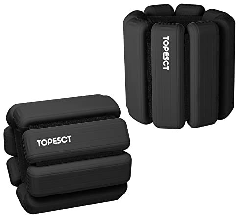 TOPESCT Adjustable Wrist Weights - Set of 2 (1lb Each) | Wearable Wrist & Ankle Weights Bracelet for Yoga, Dance, Barre, Pilates, Cardio, Aerobics, Walking (1lb/each, Black)