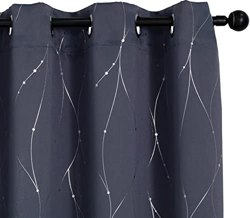 GIRASOLE HOME Coppia Tende Capri Oscuranti Termiche Morbide Motivo Intreccio Argentato 2 Pannelli con Occhielli (Grigio, 140x240cm)