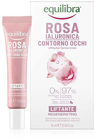 Equilibra Viso, Rosa Ialuronica Contorno Occhi Liftante, Siero Contorno Occhi a Base di Estratto di Rosa Damascena, Acido Ialuronico, Attivo da Semi di Sesamo e Microalghe, Effetto Lifting, 15 ml