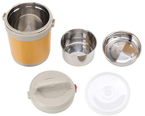 MOUMOUTEN Contenedores de Almuerzo con Aislamiento, Contenedor de Alimentos con Aislamiento de Acero Inoxidable de 1.6L Fiambrera Térmica al Vacío a Prueba de Fugas de Múltiples Capas(Amarillo)