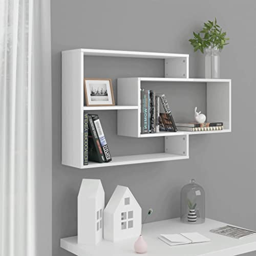 FIRBNUS 104x20x58,5 cm Estantes de Pared de Madera Contrachapada con 3 Compartimentos Abiertos Estantes de Wall Estante de Exhibición Suspendidas de Tablero Blanco Brillo Estanterías Flotantes