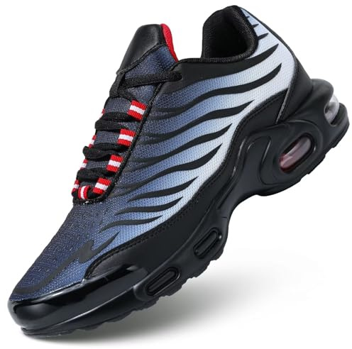 KEEZMZ Zapatillas de correr para hombre, tenis Air Low Top para tenis a la moda, deporte, fitness, crossfit, plantillas ventiladas, suela acolchada, forro interior cómodo, negro, gris, 6.5 UK