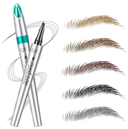 5 Farben flüssig Härchenzeichnung Augenbrauenstift mit Micro-Fork-Spitze, natürlich Microblading Effekt für undichte Augenbrauen (#02 Tiefbraun)