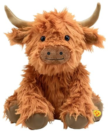 SOLPOBEI Music Highland Cow Stuffed Animal with Sound, Farm Cow Toy with ''Moo''Sound, Soft Farm Animal Cattle Plushie Doll Festival Presents for Adults Kids Boys Girls (Brown)