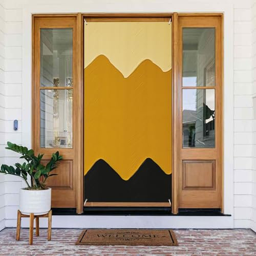 Mustard Yellow and Black Door Curtains for Doorway Privacy Dividers Fengshui Curtain Blackout Tapestry Fabric Door Window Curtain for Bedroom Kitchen Decor Door Blackout Curtain 35.4x72.8inches