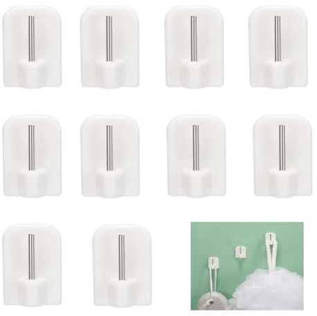 kisstta10 Stück Selbstklebende Gardinenhaken, Klebehaken Fenster, Selbstklebender Haken Kunststoff-Klebriger Endhaken, Gardinenstangen Klebehaken Ohne Bohren（Weiß）