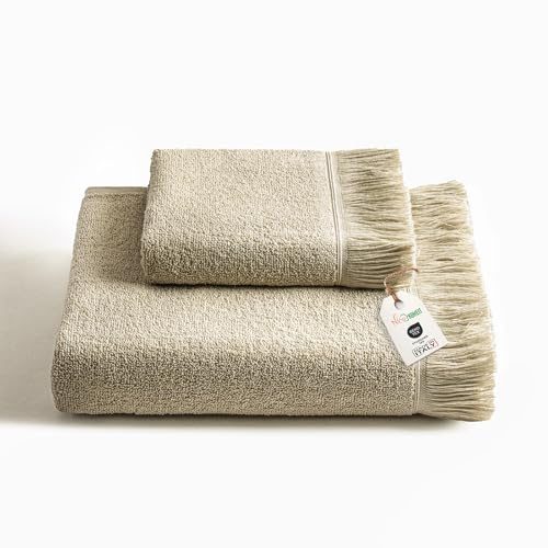 Nice Homeit - 2 Toallas para Cara y Manos 60x100, para Invitados y Bidé, Altamente Absorbentes, 100% Algodón, Suave, Ligera y de Secado Rápido - Fabricada en Italia (Tortora)