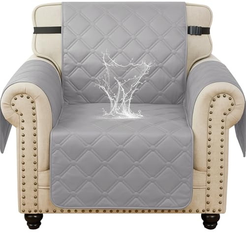 Ystyle Impermeabile Copripoltrona 1 Posto Con Braccioli, Estivo Copridivani Trapuntato Con Tasche, Copridivano Antigraffio Gatto, Copri Divano Salvadivano Antimacchia Antiscivolo, Grigio Chiaro
