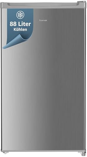 homeX Kühlschrank ohne Gefrierfach, Vollraumkühlschrank klein - 88L Nutzinhalt, freistehend und kompakt, Tischkühlschrank leise 39 dB, Fridge mit LED-Innenbeleuchtung und Temperaturregelung, silber