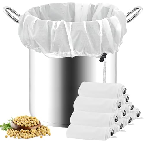 10 Pack Reusable Fine Mesh Filter Bags, 66 x 56 cm Extra Large Brew in a Bag, Food Grade Cheese Cloth with Adjustable Drawstring for Straining Cider Press Beer Brewing Nut Milk Jelly Yogurt