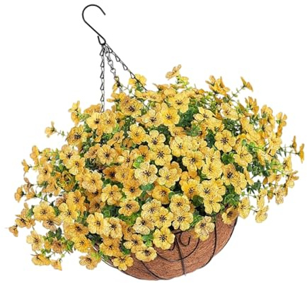 Artificial Violets Pansies Flowers In Coconut Hanging Basket For Outdoor Porch Garden Decoration With Realistic Florals Outdoor Decorative Hanging Plant