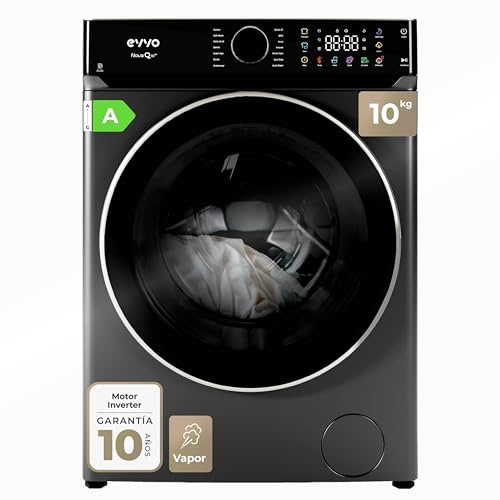 EVVO Lavadora Carga Frontal NOVA Q10X - Lavadora 10Kg, Motor Inverter eDRIVE, 1400 RPM, Efic. Energética A, Función Vapor, Tambor ePROTECT, Muy Silenciosa, Gran Pantalla Táctil, 14 Programas, Inox