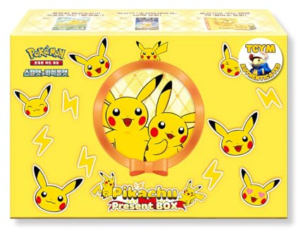 Caja de regalo coreana de Pikachu | That Chunky Yellow Mouse autenticado | Incluye 10 paquetes de refuerzo coreanos Super Electric Breaker Surging Sparks, carpeta de cartas Pikachu Pokemon