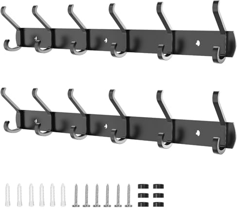 Kleiderhaken Wand mit 6 Haken, 2 Stück Garderobenhaken 54 CM (Schwarz)