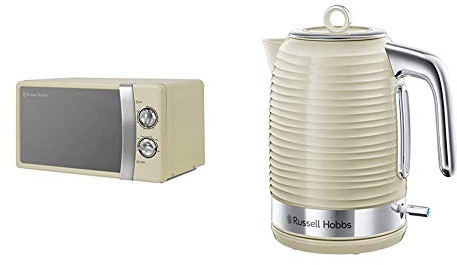 Russell Hobbs RHMM701C 17L Manual 700w Solo Microwave Cream & 24364 Inspire Electric Kettle, 1.7 Litre Cordless Hot Water Dispenser with 1 Cup 45 Second Fast Boil, Cream, 3000 W
