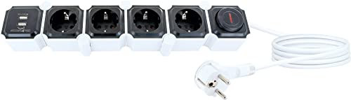 SCHWAIGER 660081 Regleta de enchufes Flexible Conexión Schuko USB de 6 vías Enchufe múltiple Interruptor de Apagado Cable de 1,5 m Regleta giratoria móvil Negro