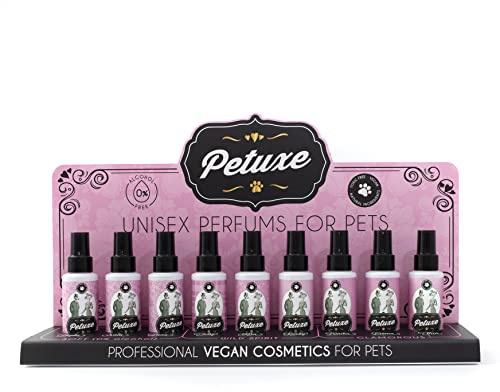 PETUXE | Expositor de 9 Perfumes para Mascotas Efecto Larga Duración | Para Todo Tipo de Razas y Edad | Neutraliza los Malos Olores con Ingredientes Naturales y Fórmula Vegana | 100 ml/Ud