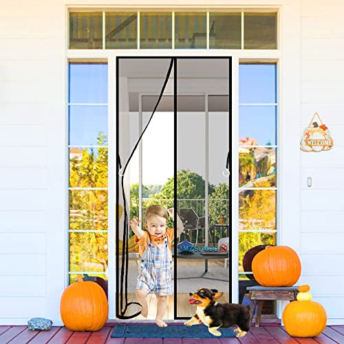 Zanzariera Magnetica, 135 x 235 cm Tenda Zanzariera, Chiuso Automaticamente Pieghevole Rete, Corridoi Porte Patio Nero