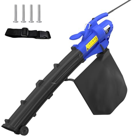 3-in-1 Leaf Blower, 3000W Electric Garden Vacuum & Mulcher for Lawn Care, Snow Blowing & Yard Cleaning, 10m Power Cable, 30L Collection Bags, 10:1 Shredding Ratio, Blue