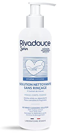 Solución limpiadora sin aclarado, 500 ml, permite espaciar los baños de adultos o con movilidad reducida, cara y cuerpo, fragancia discreta y agradable