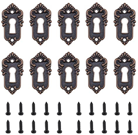 Micro Traders 10pcs Antique Key Lock Rosettes Bronze Decorative Keyhole Cover Lock Fittings with Screws for Vintage Wooden Box Jewellery Box Gift Box Wine Box 45x23mm, (HD|229W)