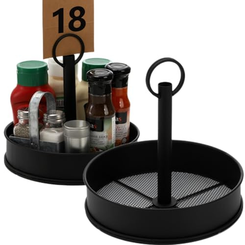 AVLA 2 Pack Steel Condiment Caddy, Rust-Resistant Seasoning Sauce Holder, Metal Storage Rack Basket with Display Handle, Table Caddies Collection for Restaurants & Homes, Picnics, Outdoor Grills