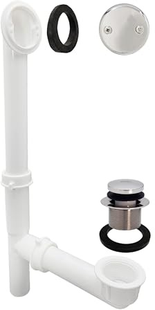 Westbrass A593244CP 14 x 1-1/2 White Tubular Bathtub Waste & Overflow Assembly with Tip-Toe Drain Plug and 2-Hole Faceplate, Polished Chrome