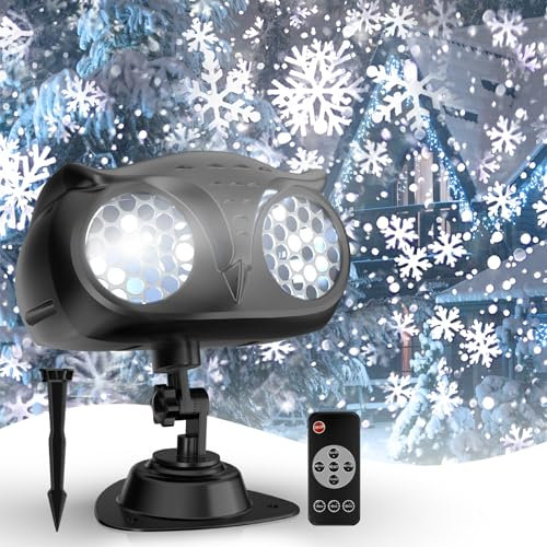 NACATIN Christmas Projector Lights, Water-Resistant Snowflake Snow Projector with Remote Control & Timer for Indoor Outdoor Decoration, Moving Rotating Snowflakes for Xmas, Halloween, Garden Party