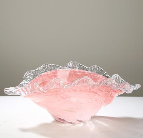JUNYFFF Large Glass Fruit Plate Dinner Bowl Salad ‎Colourful Snack Dessert Plate Wedding Candy Plate Serving Plate Decorative Bowl Multipurpose Tray Decorative Plate Glass Crystal 41CM,Pink