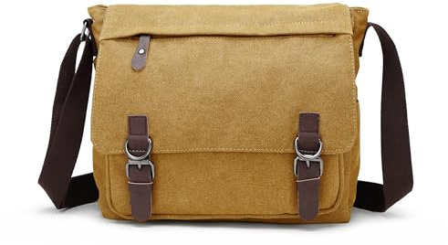 Sechunk Segeltuch Leder Herren Umhängetasche 15,6 Zoll Große Laptoptasche Vintage Canvas Messenger Bag Aktenktasche Schultertasche Bürotasche Kuriertasche Arbeitstasche