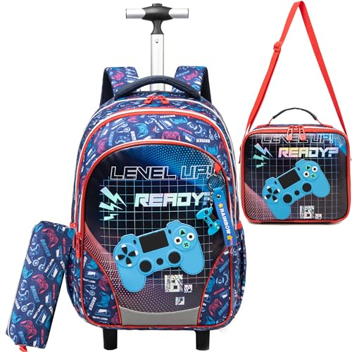 HTgroce Cartable a Roulette Garçon Primaire, Cartables Scolaire Trolley Bag Sac à Dos avec roulettes Léger Cartable Ensemble de Sac de Voyage pour L'école, Le Voyage, la randonnée.