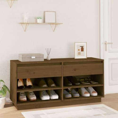 DYRJDJWIDHW Kleiner Schrank,schuhregal klein,schmaler Schrank,Schuhregal Honigbraun 110x34x52 cm Massivholz KieferFür Türöffnungen, Korridore
