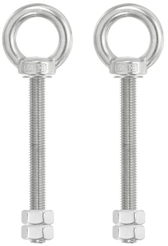 PATIKIL Lifting Shoulder Eye Bolts, 2 Pack M12x100 Screw Bolt 304 Stainless Steel Eye Bolts Threaded Screw Eyebolt Shoulder Ring with Double Nuts Fixed for Lifting Hanging