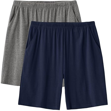 JINSHI Pyjamasbyxor, män, korta pyjamasbyxor, sovshorts, bomull, korta sovbyxor, loungebyxor, nattbyxor, korta fritidsbyxor med fickor, Marinblå + mörkgrå, L