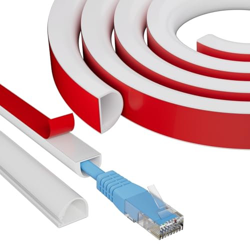 1M White Self-Adhesive Cable Trunking for Electric Cables Kit - Mini Wire Channel Cover for Walls,Neat Cable Management Hider for 1 Cord TV and Computer Wires in Home & Office (No Tools Needed)