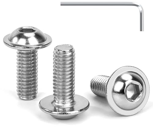 Tunejoy Linsenkopfschrauben mit Flansch M6 x 16 mm Linsenkopfschraube Innensechskant Edelstahl A2 V2A Flanschschrauben Vollgewinde mit Inbusschlüssel 30 Stück