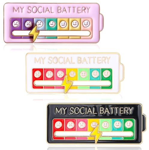LOMSUXA 3 pezzi Social Battery Pin Funny Social Battery Pin per batteria Social per Auto Espressione, Accessori alla moda per Zaini, Giacche e cappelli