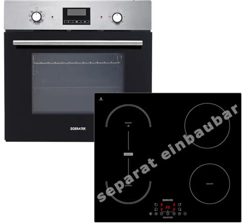 Einbauherd-Set Backofen Umluft Grill Display mit Uhr & Timer autarkes Induktionskochfeld 60 cm breit Timer rahmenlos Topferkennung Backofen Set Herd mit Kochfeld