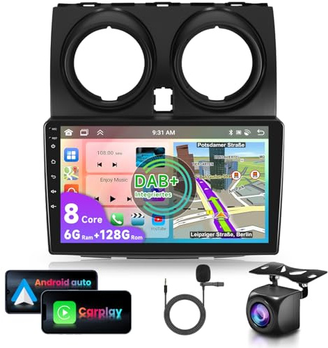 4G&64G 8-Core,VECHTEL 9 tum dab bilradio för Nissan Qashqai J10 2006-2016 med trådlös Android Auto CarPlay, DSP, 1 280 x 720, Android 15 bilstereo, RDS/FM-radio, Navi wifi/AHD backkamera