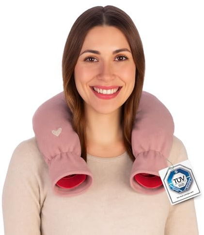 kontor28® - Nackenwärmflasche Fleece MADE IN GERMANY mit Bezug aus 100% Bio-Baumwolle & TÜV geprüft | Wärmflasche Nacken 1,5L Volumen handmade & auslaufsicher | Nacken Wärmflasche - Farbe Rosa